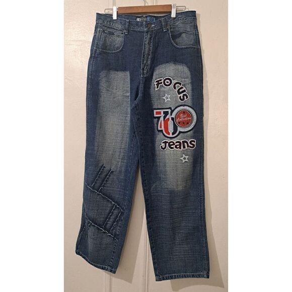 Focus vintage Mens Size 34×32 Baggy Grunge Y2k Look Jeans Denim Blue - Picture 1 of 9